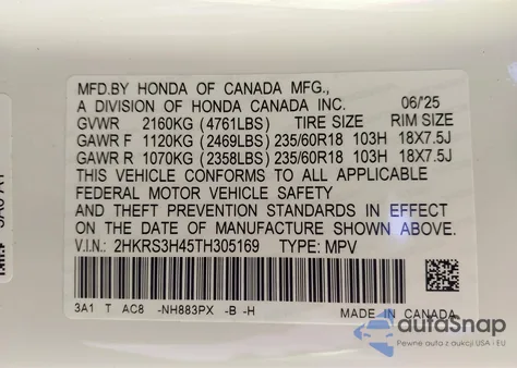 2026 Honda Cr-V Ex 2Wd from USA, damaged, VIN 2HKRS3H45TH305169